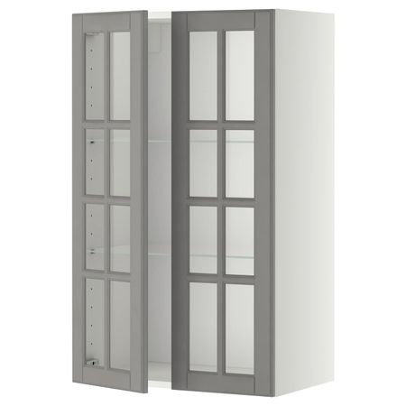 Навесной шкаф с полками, 2 стекло дв, белый/Будбин серый 60x100 см IKEA METOD МЕТОД 692.269.78