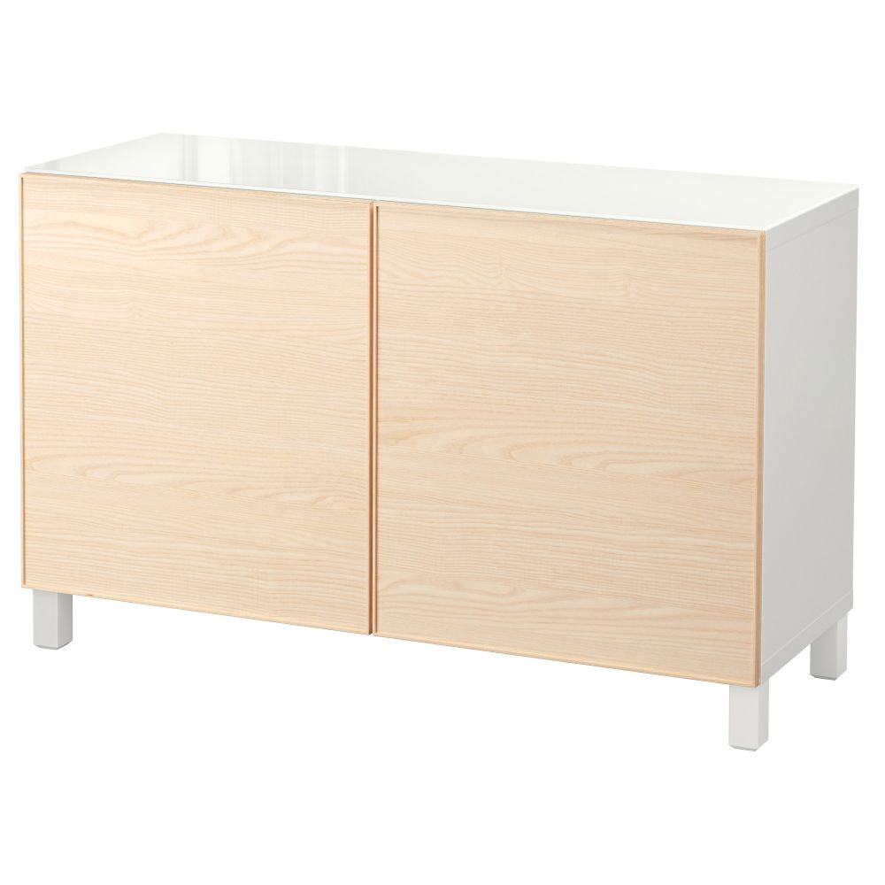 Комбинация для хранения с дверцами БЕСТО, белый, Инвикен ясеневый шпон (120x40x74 см) - фото 1