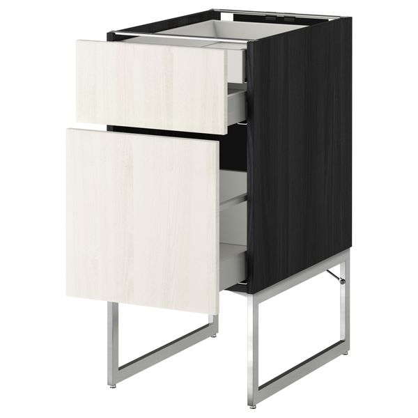 Напольный шкаф 2 фронтальных панели, 2 нижних,1 встроенный ящик МЕТОД / МАКСИМЕРА, черный, Росдаль белый - схема-чертеж с размерами