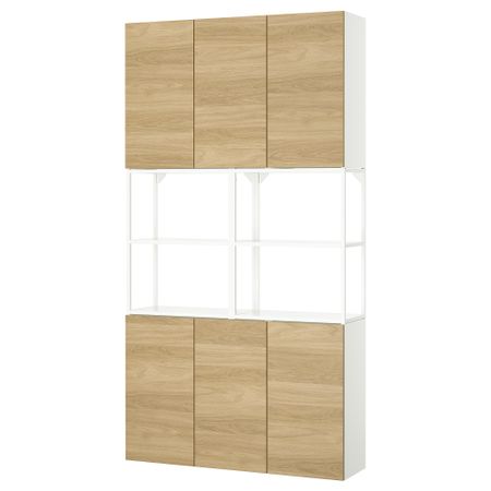 Комбинация для хранения, белый, под дуб, 120x32x225 см IKEA BEGIVENHET БЕГИВЕНХЕТ 495.481.40