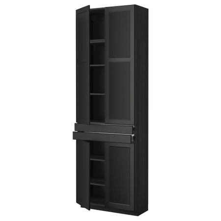 Высокий шкаф + полки, 2 ящика, 4 дверцы МЕТОД / ФОРВАРА, черный, Лаксарби черно-коричневый черно-коричневый (80x37x240 см)