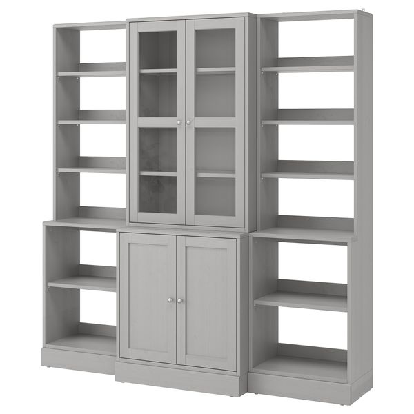 Комбинация для хранения + стеклянная дверцами, 203x47x212 см, серый IKEA HAVSTA ХАВСТА 492.659.23 - фото 1