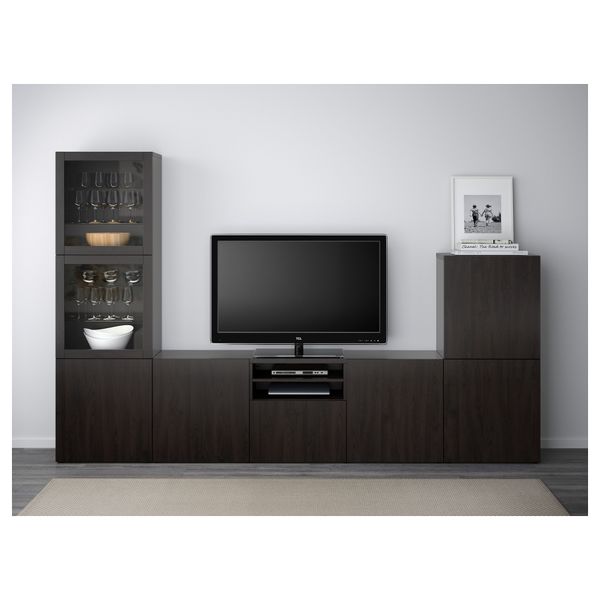 Шкаф для ТВ, комбинированный, стекляные дверцы БЕСТО, Лаппвикен, Синдвик черно-коричневый прозрачное стекло (300x40x192 см) - фото 2