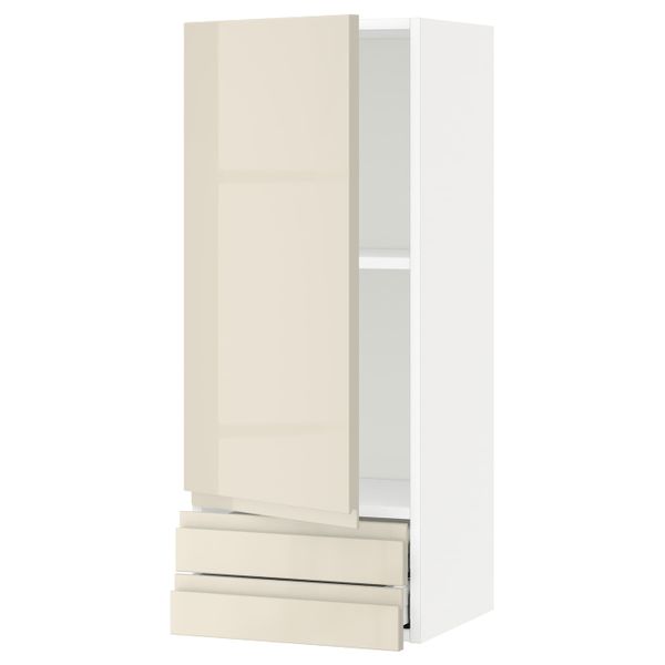 Навесной шкаф с дверцей, 2 ящика, белый/Воксторп глянцевый светло-бежевый 40x100 см IKEA METOD МЕТОД / MAXIMERA МАКСИМЕРА - фото 1