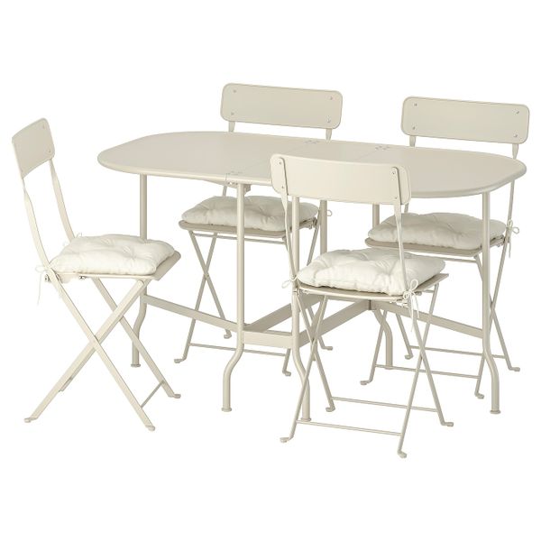 Стол + 4 складных стула, для/сада, бежевый/Куддарна бежевый IKEA САЛЬТХОЛЬМЕН 892.863.20 - фото 1