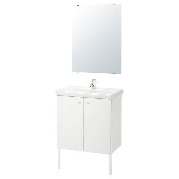 Комплект мебели для ванной,7 предм., белый/ПИЛКОН смеситель 64x43x88 см IKEA FISKÅN ФИСКОН / TVÄLLEN ТВЭЛЛЕН 294.309.00 - фото 1