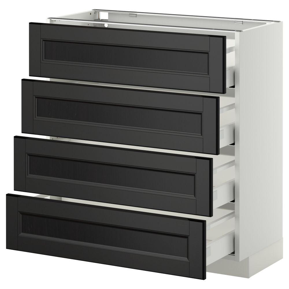 Напольный шкаф 4 фронтальных панели, 4 ящика МЕТОД / МАКСИМЕРА, белый, Лаксарби черно-коричневый - схема-чертеж с размерами