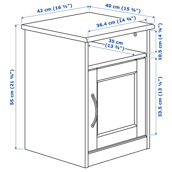 Тумба прикроватная, белый 42x40 см IKEA SONGESAND СОНГЕСАНД 403.674.45 - схема-чертеж с размерами