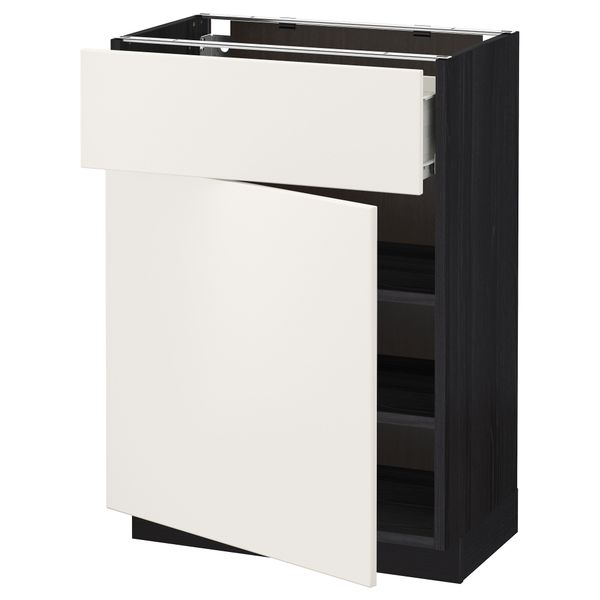 Напольный шкаф с ящиком, дверью МЕТОД / ФОРВАРА, черный, Веддинге белый - схема-чертеж с размерами