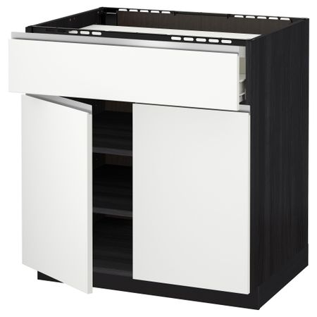 Напольный шкаф для варочной панели, ящик, полка, 2 дверцы МЕТОД / ФОРВАРА, черный, Нодста белый (80x60 см)