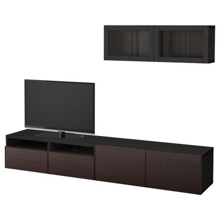 Шкаф для ТВ, комбинированный, стекляные дверцы БЕСТО, черно-коричневый Синдвик, Инвикен черно-коричневый прозрачное стекло
