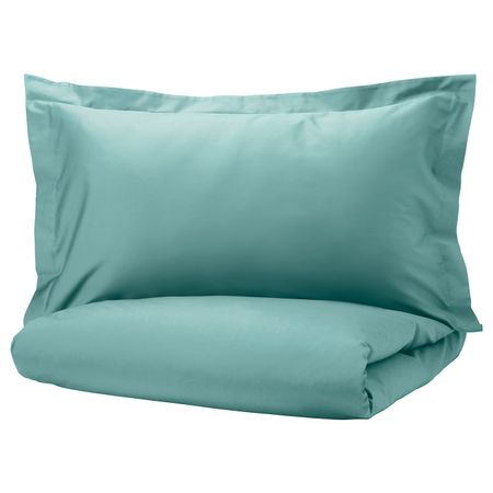 Пододеяльник и наволочка, серо-бирюзовый 150x200/50x70 см IKEA LUKTJASMIN ЛЮКТЭСМИН 104.844.36