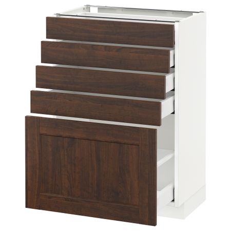 Напольный шкаф с 5 ящиками МЕТОД / МАКСИМЕРА, белый, Эдсерум коричневый