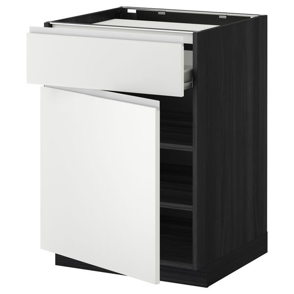 Напольный шкаф для варочной панели, ящик, полка, дверцы МЕТОД / ФОРВАРА, черный, Нодста белый - фото 1