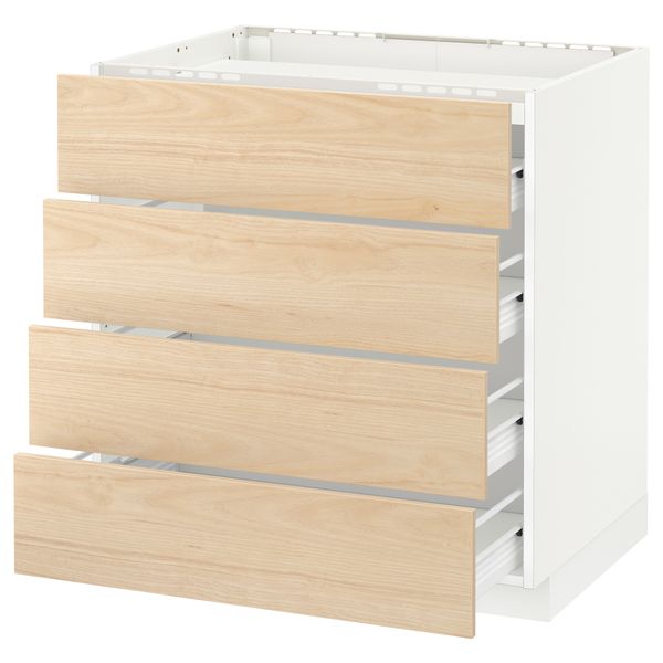 Напольный шкаф, 4 фронтальных панели, 4 ящика МЕТОД / ФОРВАРА, белый, Аскерсунд под светлый ясень - схема-чертеж с размерами