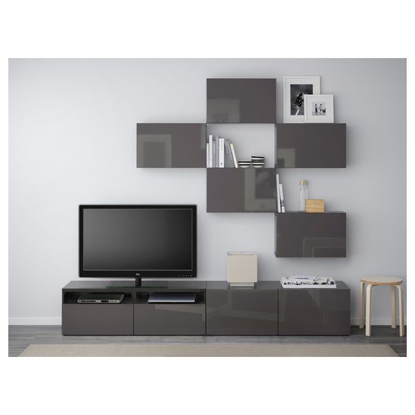 Шкаф для ТВ, комбинация БЕСТО, черно-коричневый, Сельсвикен глянцевый/серый (240x20/40x204 см) - фото 2