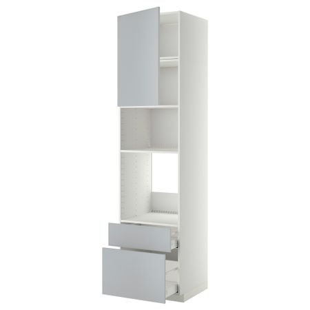Высокий шкаф для духовки/СВЧ дверца, 2 ящика МЕТОД / МАКСИМЕРА, белый, Веддинге серый