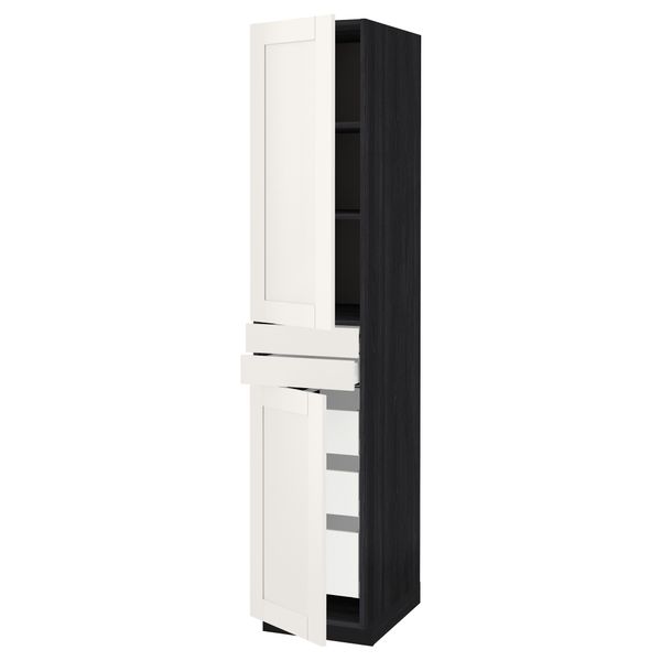 Высокий шкаф + полки, 5 ящиков, 2 дверцы, 2 фронтальных МЕТОД / МАКСИМЕРА, черный, Сэведаль белый - схема-чертеж с размерами