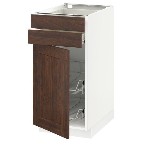 Напольный шкаф, дверца, 2 ящика, проволочных корзин МЕТОД / ФОРВАРА, белый, Эдсерум коричневый - схема-чертеж с размерами