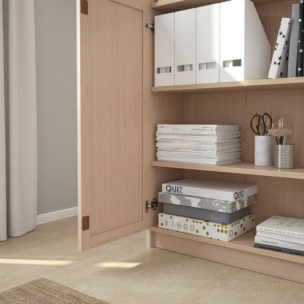 Стеллаж с верхними полками, дверьми, 80x30x237 см, дубовый шпон, беленый IKEA BILLY БИЛЛИ 992.873.43 - схема-чертеж с размерами