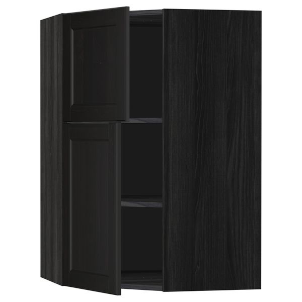 Угловой навесной шкаф + полки, 2 дверцы МЕТОД, черный, Лаксарби черно-коричневый (68x100 см) - схема-чертеж с размерами