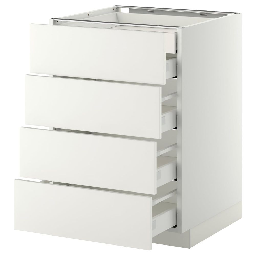 Напольный шкаф 4 фронтальных, 2 низких, 3 средних ящ, белый/Хэггеби белый 60x60 см IKEA METOD МЕТОД / MAXIMERA МАКСИМЕРА - фото 1