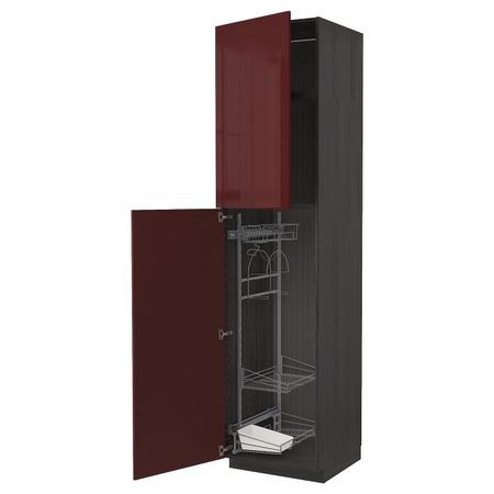 Высокий шкаф с отделением для аксессуаров для/убрк, черный Калларп/глянцевый темный красно-коричневый 60x60x240 см IKEA МЕТОД