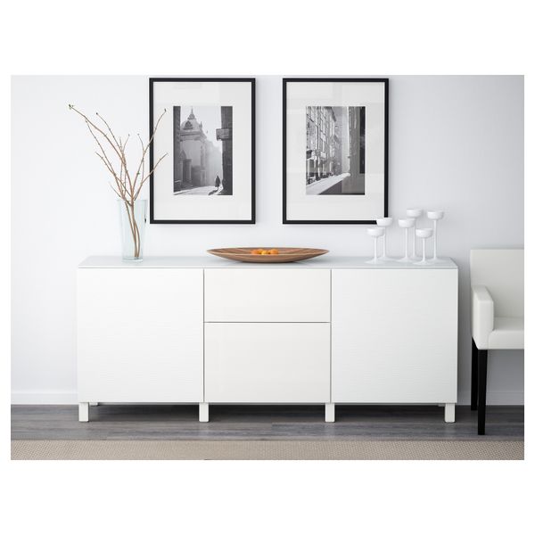 Комбинация для хранения с дверцами, ящиками БЕСТО, Лаксвикен белый, Сельсвикен глянцевый/белый (180x40x74 см) - фото 2