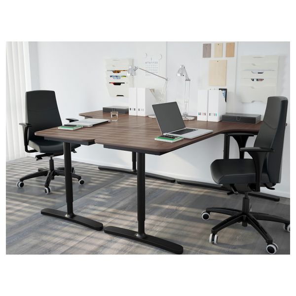 Угловой письменный стол правосторонний БЕКАНТ, серый, черный (160x110 см) - фото 3