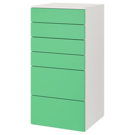 Комод с 6 ящиками, 60x57x123 см, белый, зеленый IKEA PLATSA ПЛАТСАA ПЛАТСА, SMÅSTAD СМОСТАД 893.877.29
