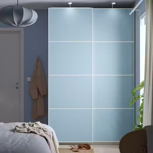 Пара раздвижных дверей IKEA, Алюминий двусторонний/голубой светло-зеленый, 150x236 см, дополнительный ракурс