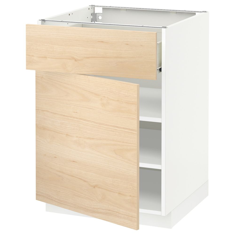 Напольный шкаф с ящиком/дверью, белый/Аскерсунд под светлый ясень 60x60 см IKEA МЕТОД / ФОРВАРА 292.187.39 - фото 1