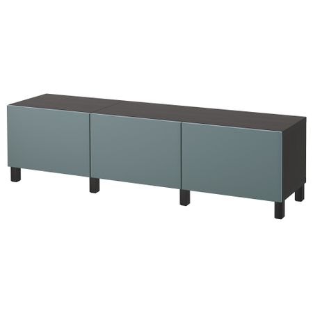 Комбинация для хранения с ящиками БЕСТО, черно-коричневый, Вальвикен серо-бирюзовый (180x40x48 см)