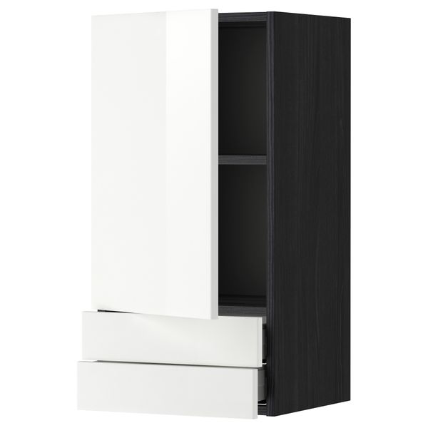 Навесной шкаф с дверцей, 2 ящика МЕТОД / МАКСИМЕРА, черный, Рингульт белый - фото 1
