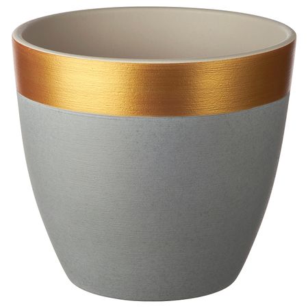 Горшок цветочный, серый/золотой полоска 19 см IKEA LIMEPEPPAR ЛАЙМПЕППАР 204.679.74