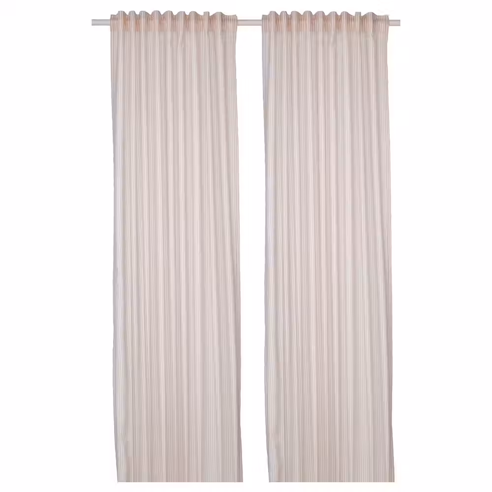 BYMOTT Гардины, 2 шт. - белый/бежевый в полоску/с лентой 120x300 см - фото 1