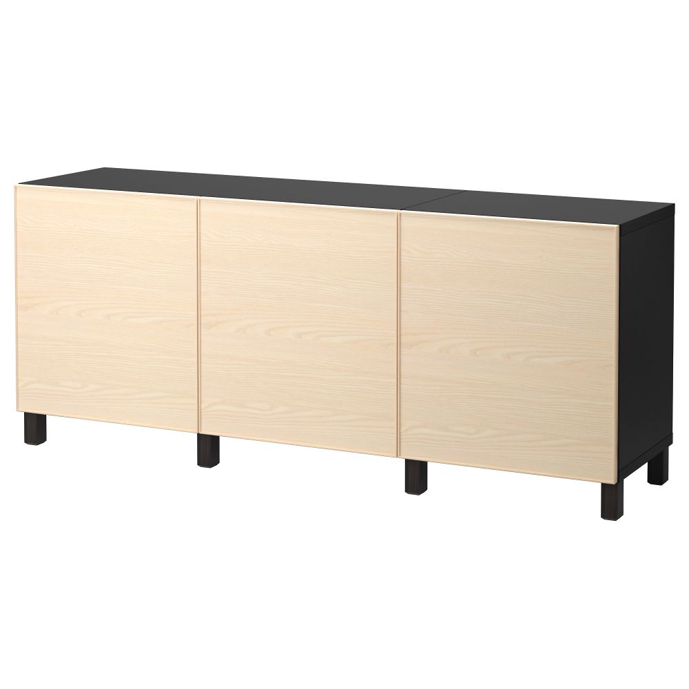 Комбинация для хранения с дверцами БЕСТО, черно-коричневый, Инвикен ясеневый шпон (180x40x74 см) - фото 1