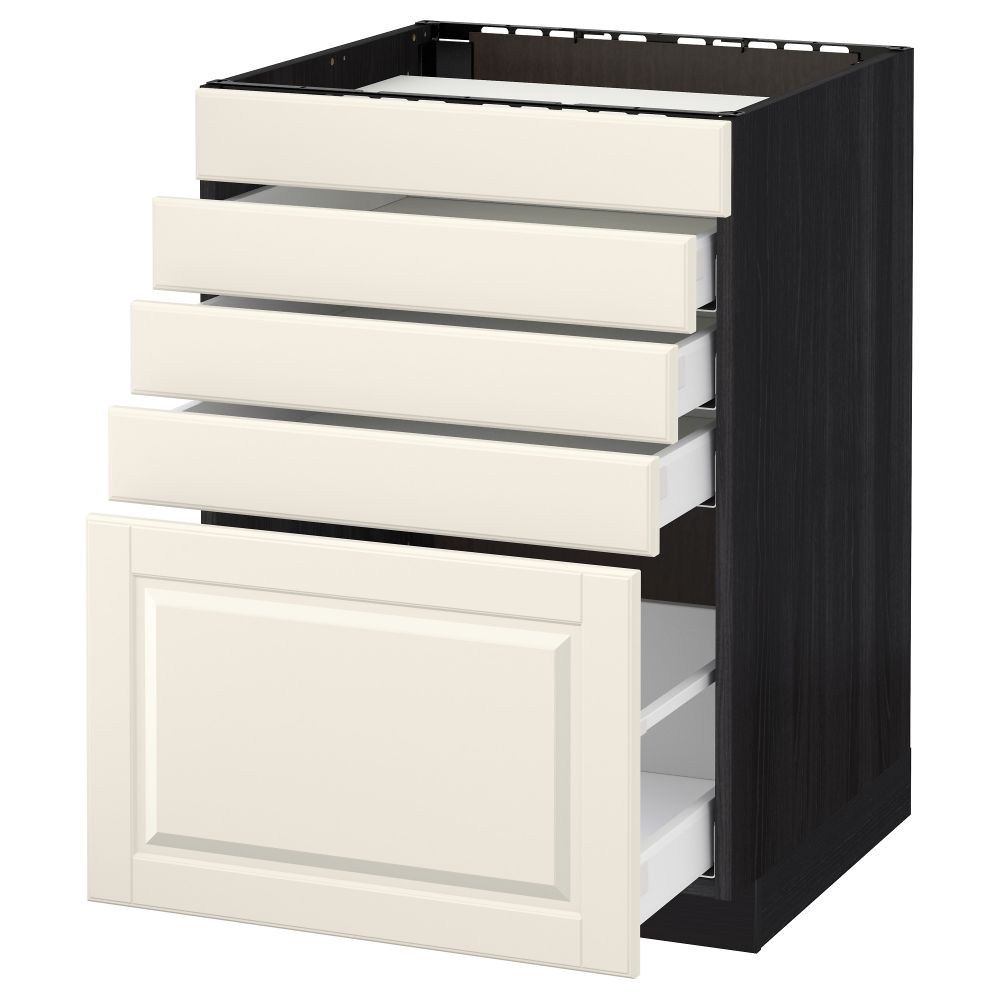 Напольный шкаф для варочной панели, 5 фасадов, 4 ящиков МЕТОД / МАКСИМЕРА, черный, Будбин белый с оттенком - схема-чертеж с размерами