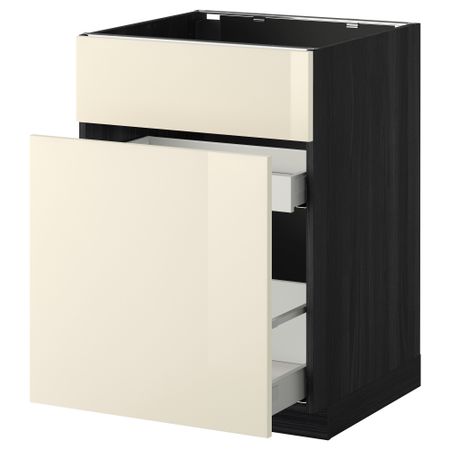 Напольный шкаф под мойку, сорт муcора, 1 дверца, 2 ящика МЕТОД / МАКСИМЕРА, черный, Рингульт кремовый (60x60 см)