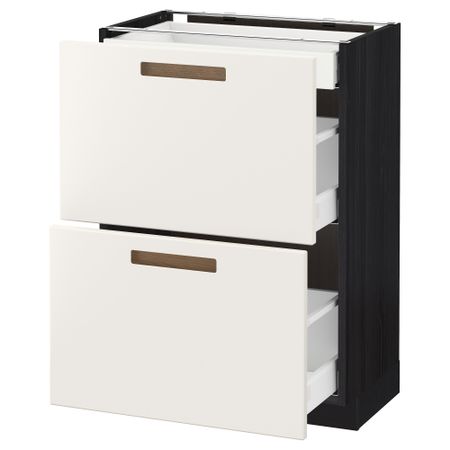 Напольный шкаф, 2 фасада, 3 ящика МЕТОД / МАКСИМЕРА, черный, Мэрста белый