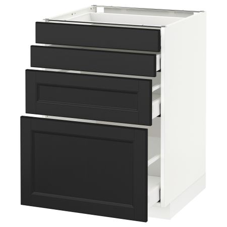Напольный шкаф 4 фронтальных панели, 4 ящика МЕТОД / МАКСИМЕРА, белый, Лаксарби черно-коричневый