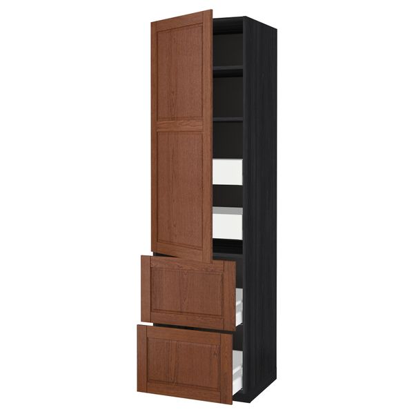 Высокий шкаф + полки, 4 ящика, 2 дверцы МЕТОД / МАКСИМЕРА, черный, Филипстад коричневый - схема-чертеж с размерами