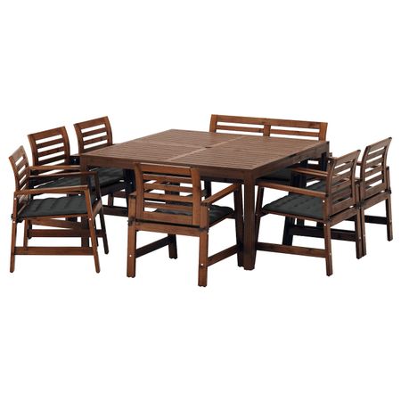 Стол+6кресел+скамья,д/сада, коричневая морилка/Холло черный IKEA ЭПЛАРО 192.898.45