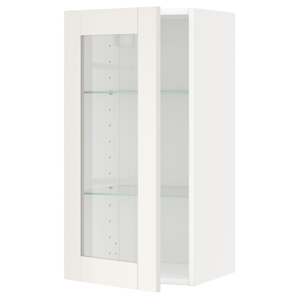 Навесной шкаф/полки/стеклян дверца, белый/Сэведаль белый 40x80 см IKEA METOD МЕТОД 494.472.78 - фото 1