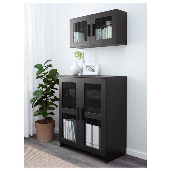 Шкаф с дверями БРИМНЭС, стекло, черный (78x95 см) - фото 2