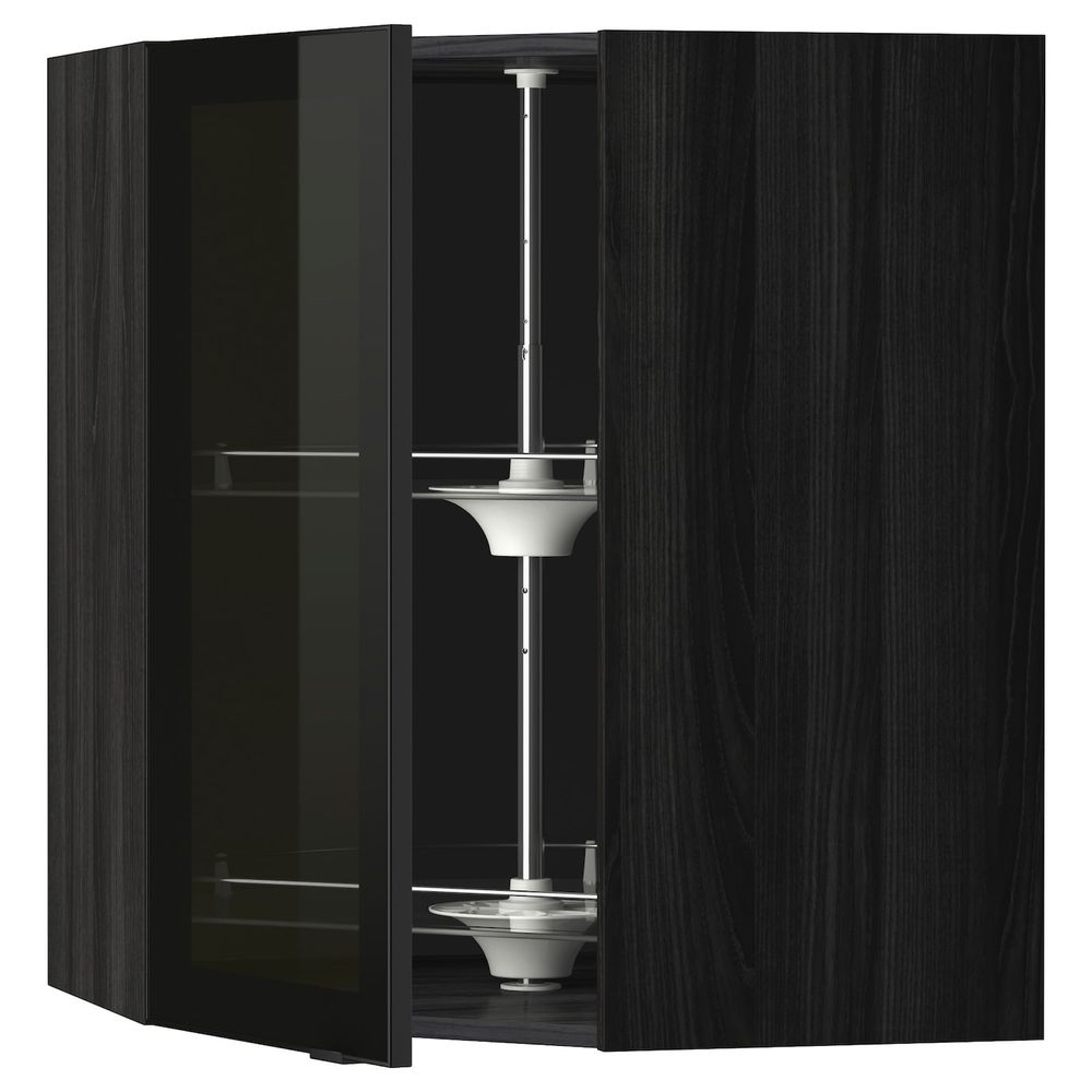 Угловой навесной шкаф с вращающейся секция, стеклянная дв, черный/Ютис дымчатое стекло 68x80 см IKEA МЕТОД 393.306.22 - схема-чертеж с размерами