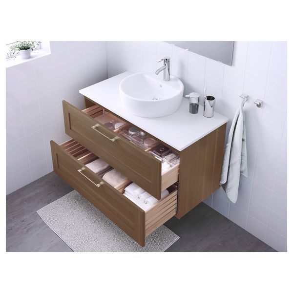 Шкаф п-раковину/столешн45/раковина ГОДМОРГОН/АЛДЕРН / ТОРНВИКЕН, под грецкий орех, белый (102x49x74 см) - схема-чертеж с размерами