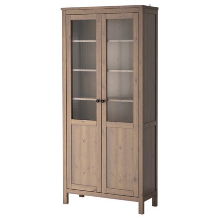 Шкаф с глухой, стеклянной дверцей ХЕМНЭС, серо-коричневый (90x197 см)