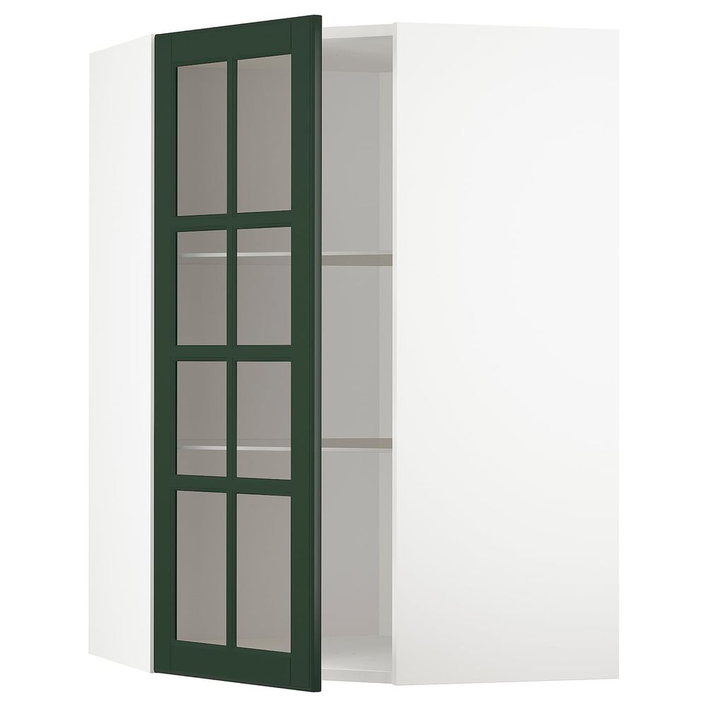 Угловой навесной шкаф с полками, стекляными дв, белый/Будбин темно-зеленый 68x100 см IKEA METOD МЕТОД 793.123.29 - фото 1