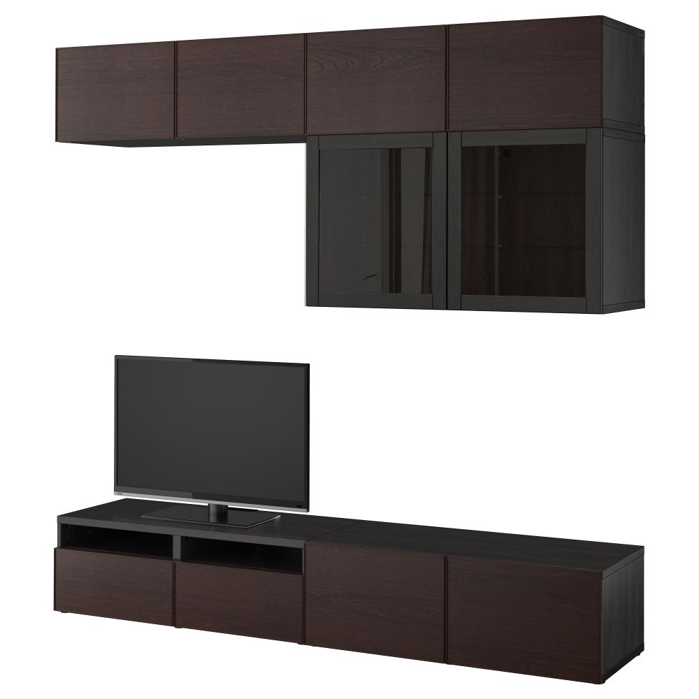 Шкаф для ТВ, комбинированный, стекляные дверцы БЕСТО, черно-коричневый Синдвик, Инвикен черно-коричневый прозрачное стекло - фото 1